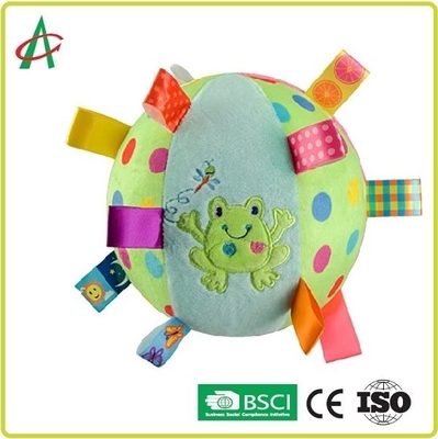 6 pulgadas del bebé de traqueteo de la felpa, bola multicolora del traqueteo de la etiqueta