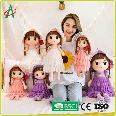 Vestido púrpura lindo y muñeca de trapo blanca y rosada de la felpa de las faldas con el casquillo 12 pulgadas