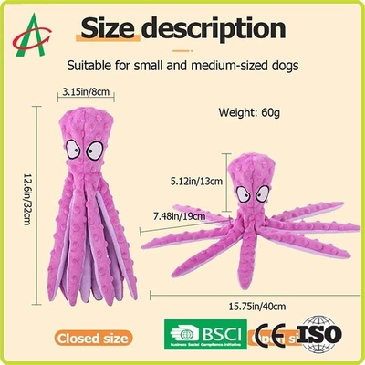 Juguetes indestructibles del perro de la felpa del artículo de encargo del pulpo con Squeakers