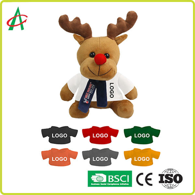 Alto peluche rojo del reno de la nariz de CPSC los 20cm con la camiseta y la bufanda